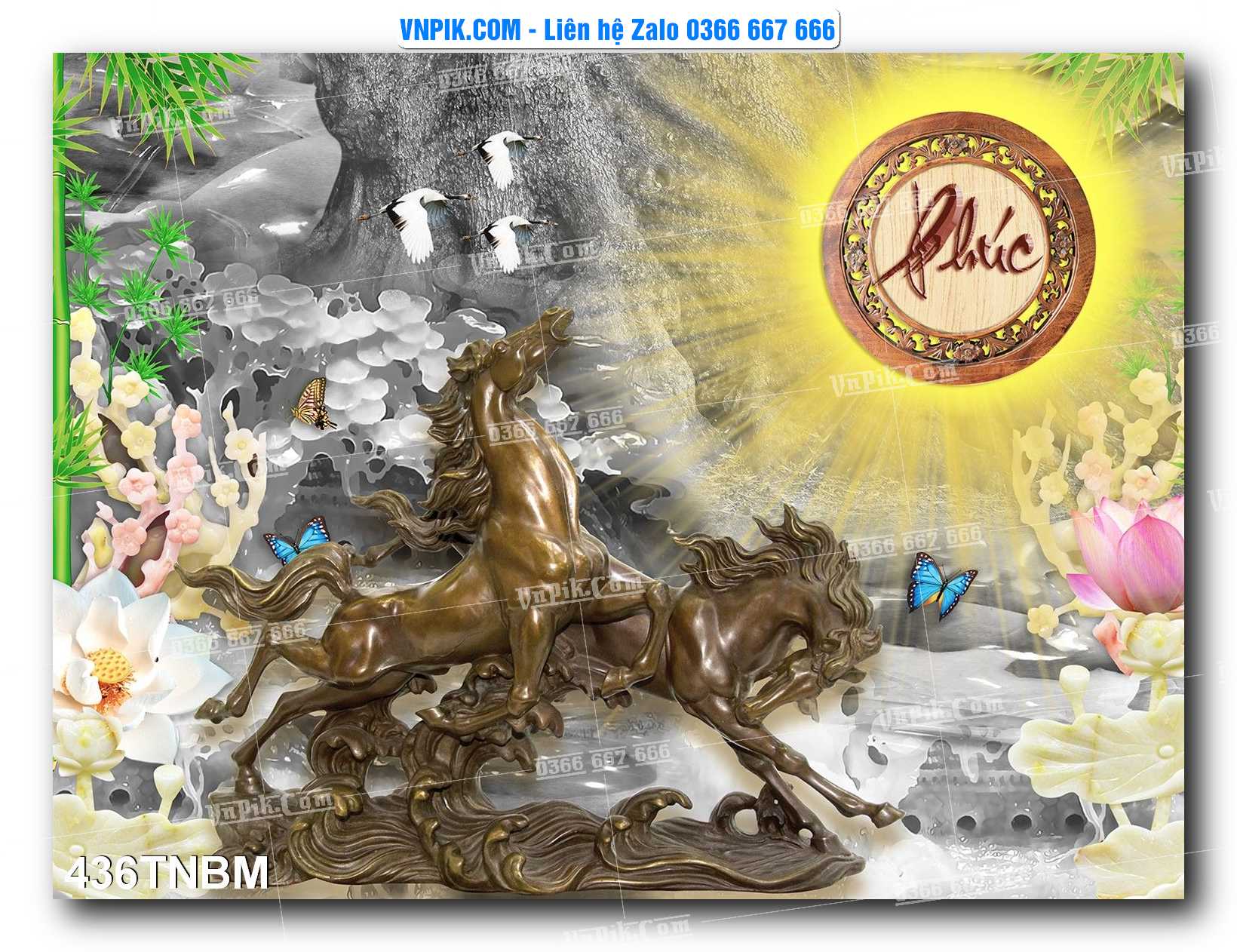 Tranh Ngựa Bát Mã – Mã Đáo Thành Công Mã File 436TNBM