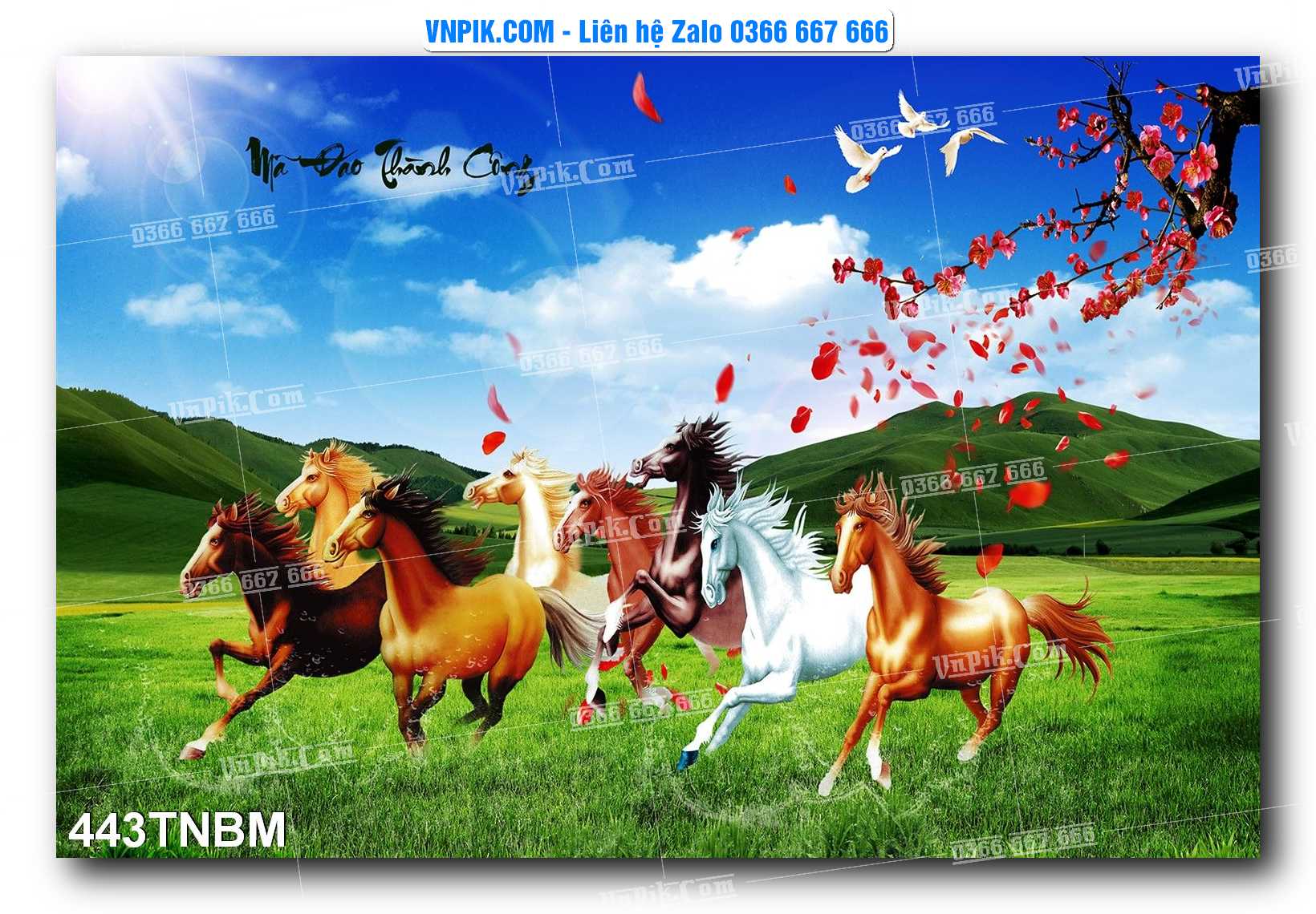 Tranh Ngựa Bát Mã – Mã Đáo Thành Công Mã File 443TNBM
