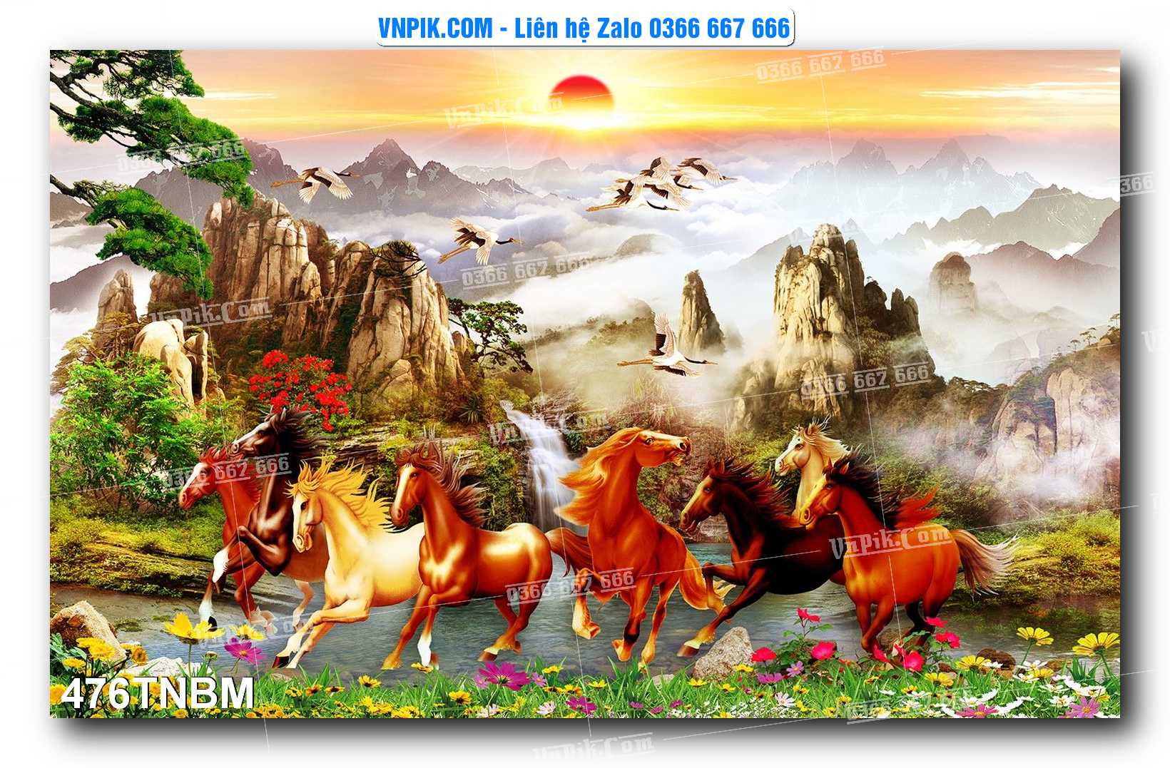 Tranh Ngựa Bát Mã – Mã Đáo Thành Công Mã File 476TNBM