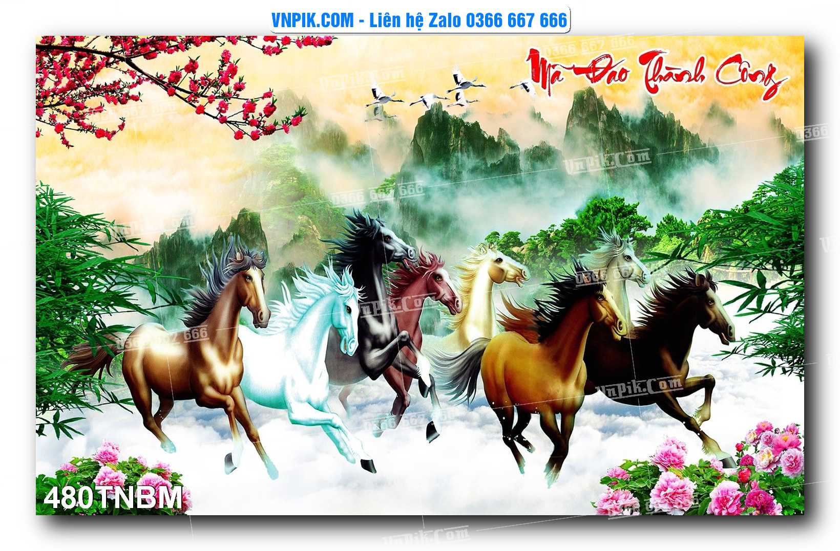 Tranh Ngựa Bát Mã – Mã Đáo Thành Công Mã File 480TNBM
