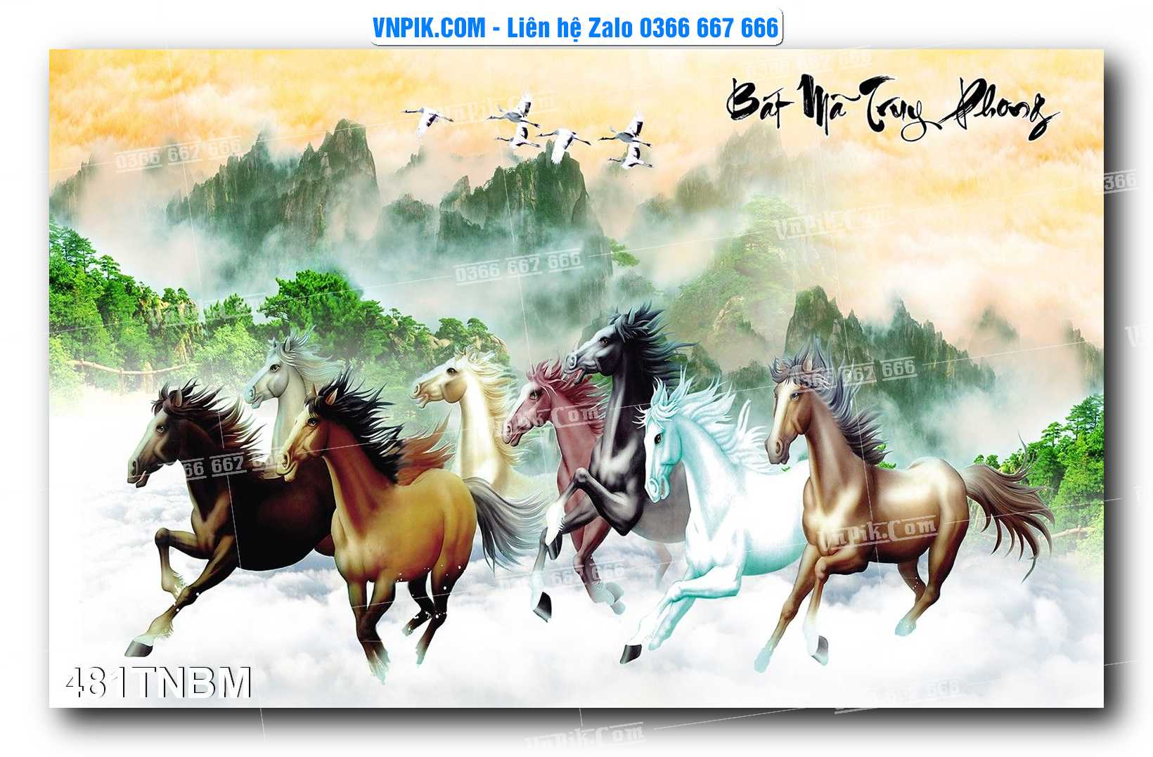 Tranh Ngựa Bát Mã – Mã Đáo Thành Công Mã File 481TNBM