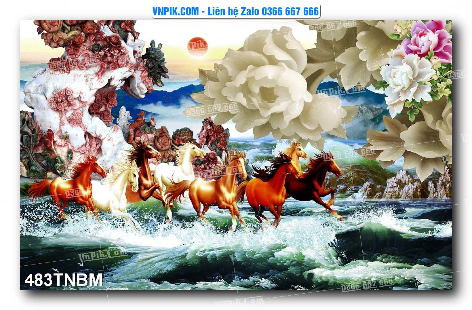 Tranh Ngựa Bát Mã – Mã Đáo Thành Công Mã File 483TNBM