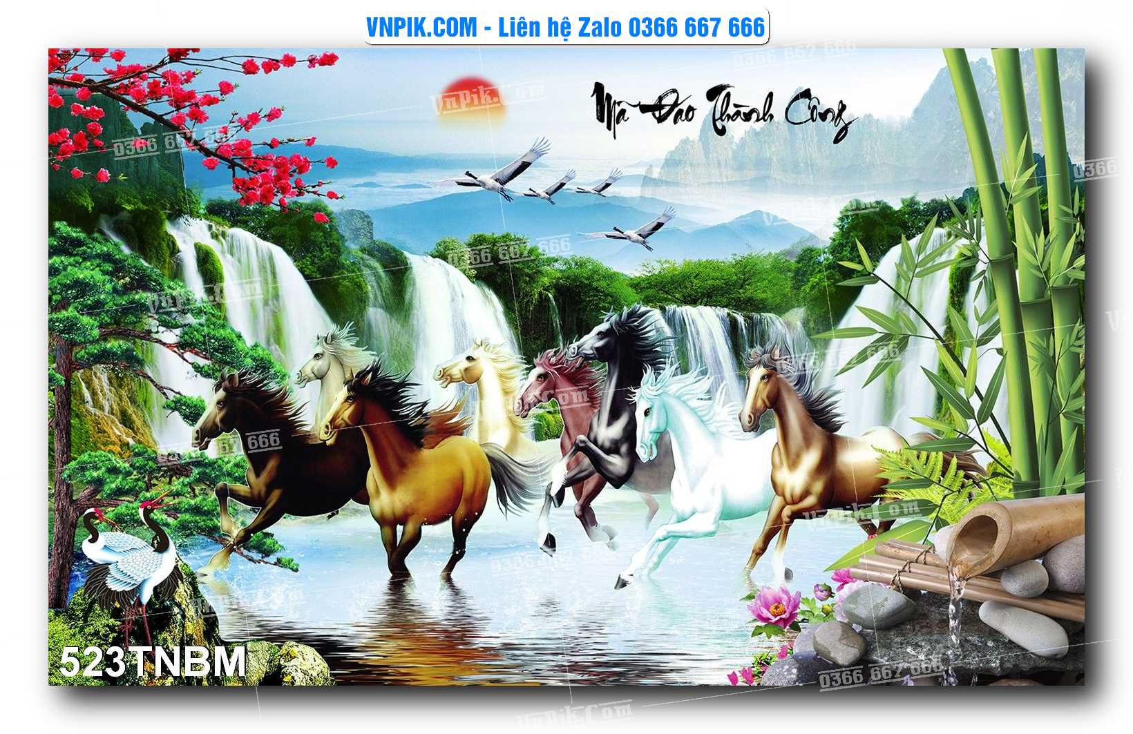 Tranh Ngựa Bát Mã – Mã Đáo Thành Công Mã File 523TNBM