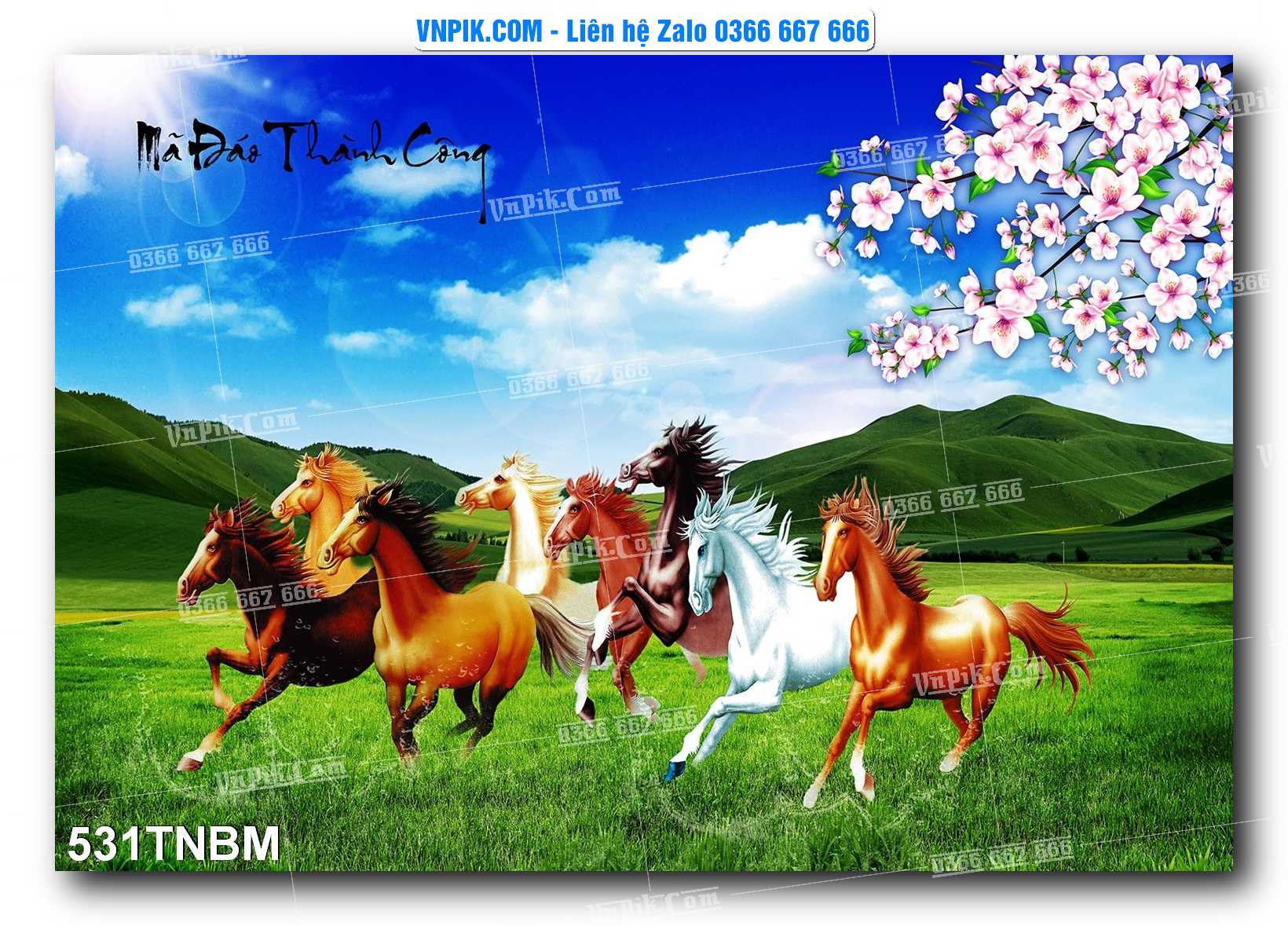 Tranh Ngựa Bát Mã – Mã Đáo Thành Công Mã File 531TNBM