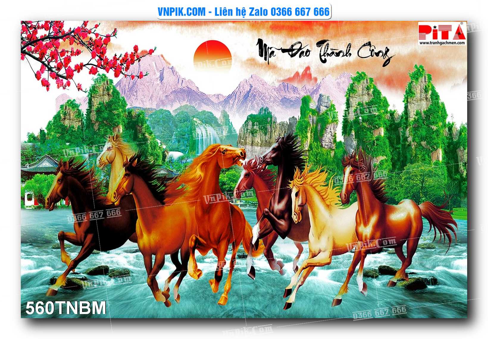 Tranh Ngựa Bát Mã – Mã Đáo Thành Công Mã File 560TNBM