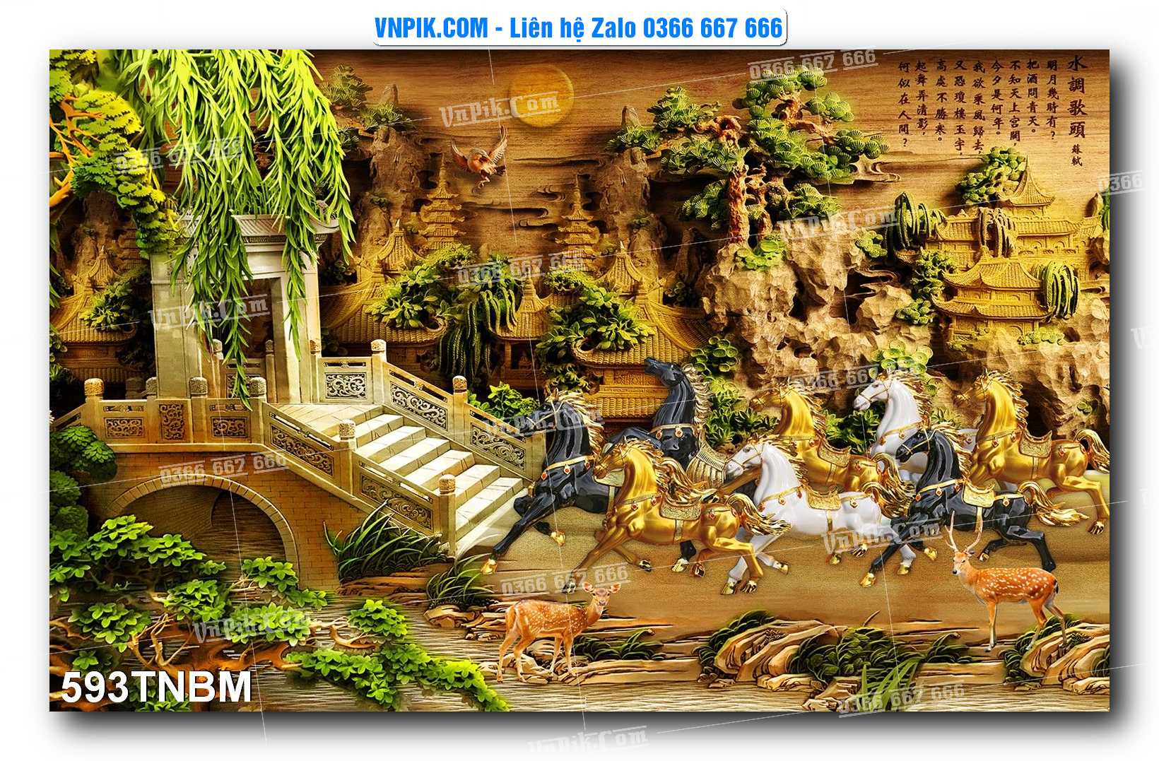 Tranh Ngựa Bát Mã – Mã Đáo Thành Công Mã File 593TNBM