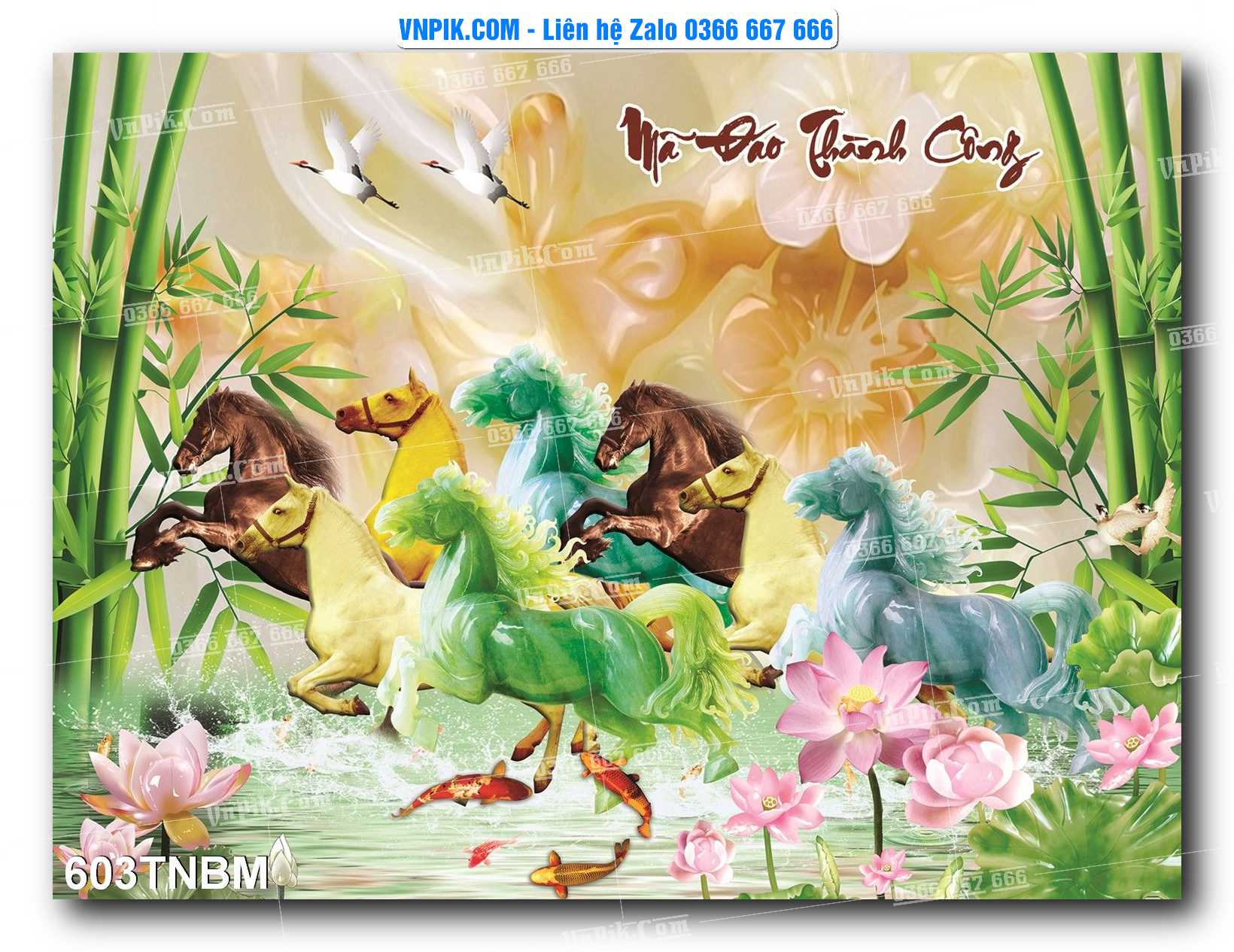 Tranh Ngựa Bát Mã – Mã Đáo Thành Công Mã File 603TNBM