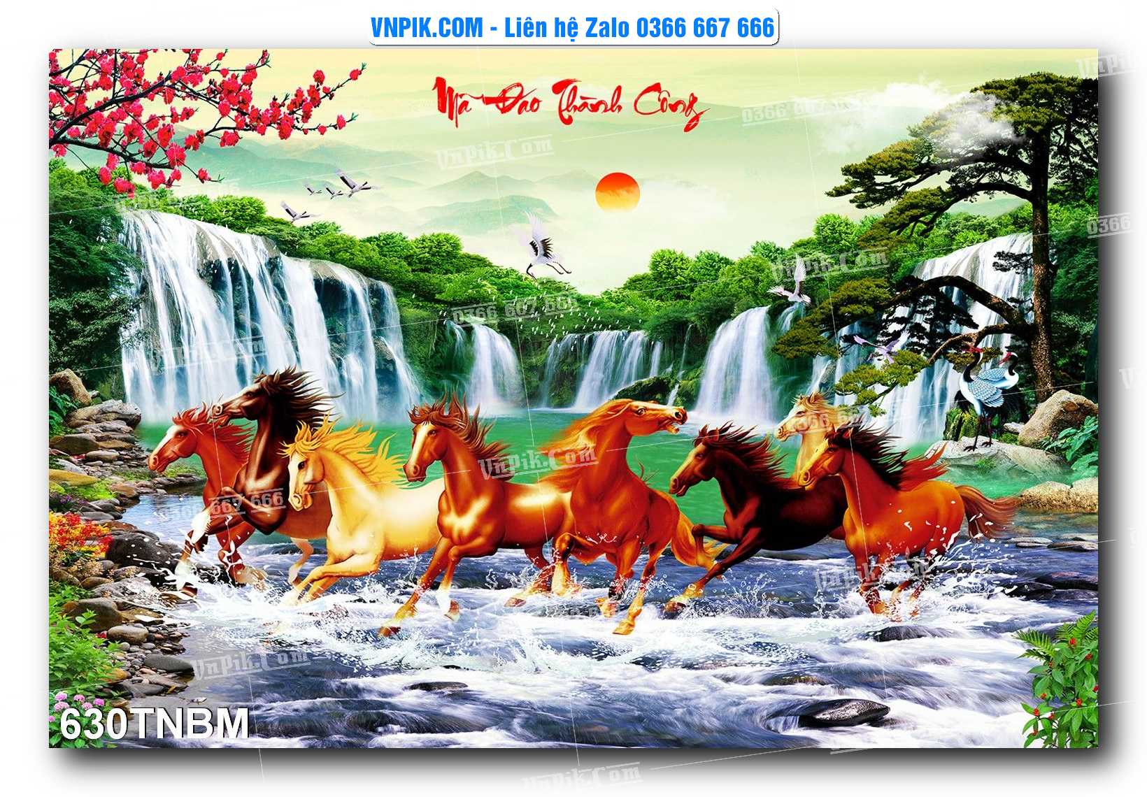Tranh Ngựa Bát Mã – Mã Đáo Thành Công Mã File 630TNBM