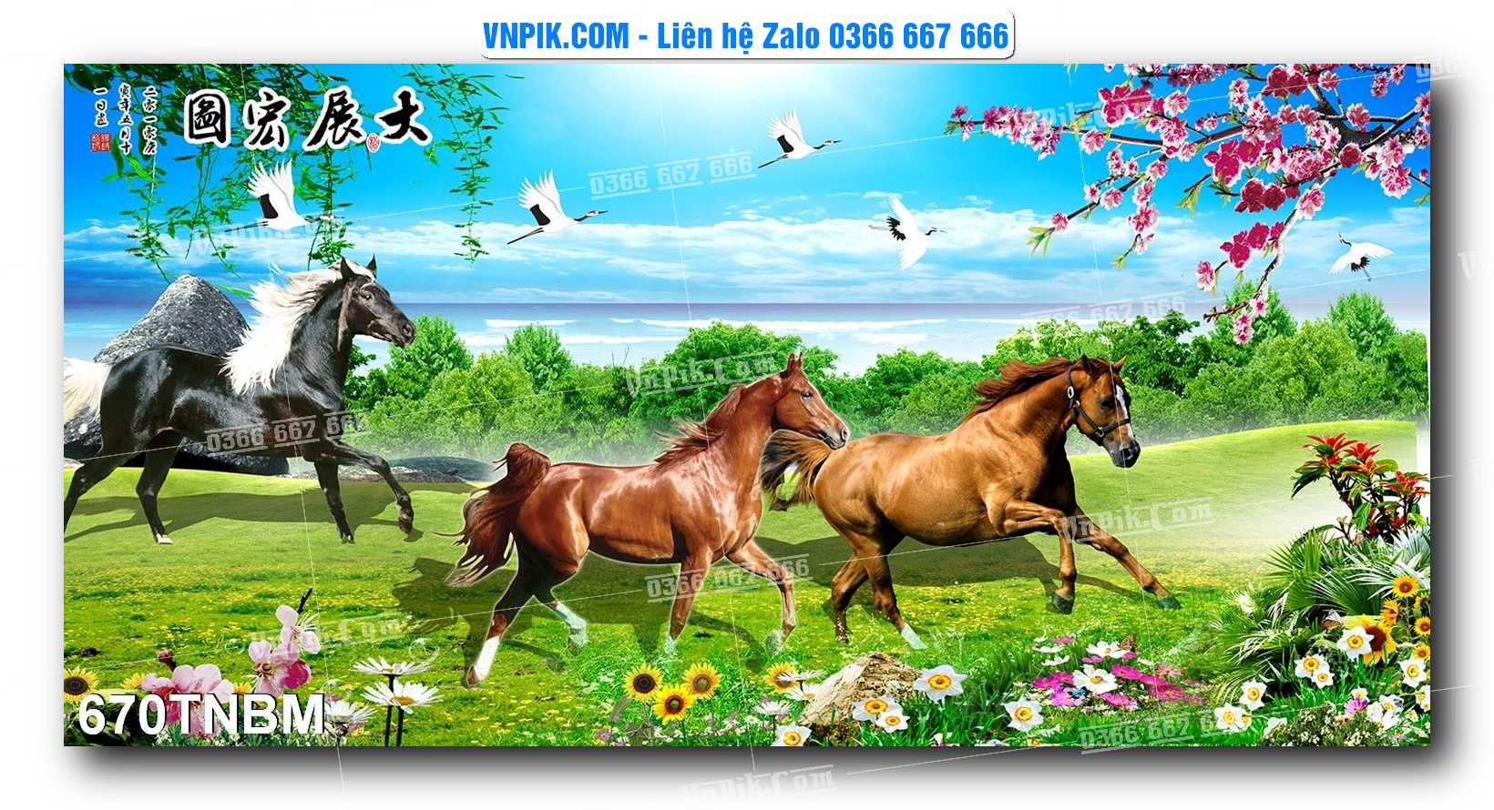 Tranh Ngựa Bát Mã – Mã Đáo Thành Công Mã File 670TNBM