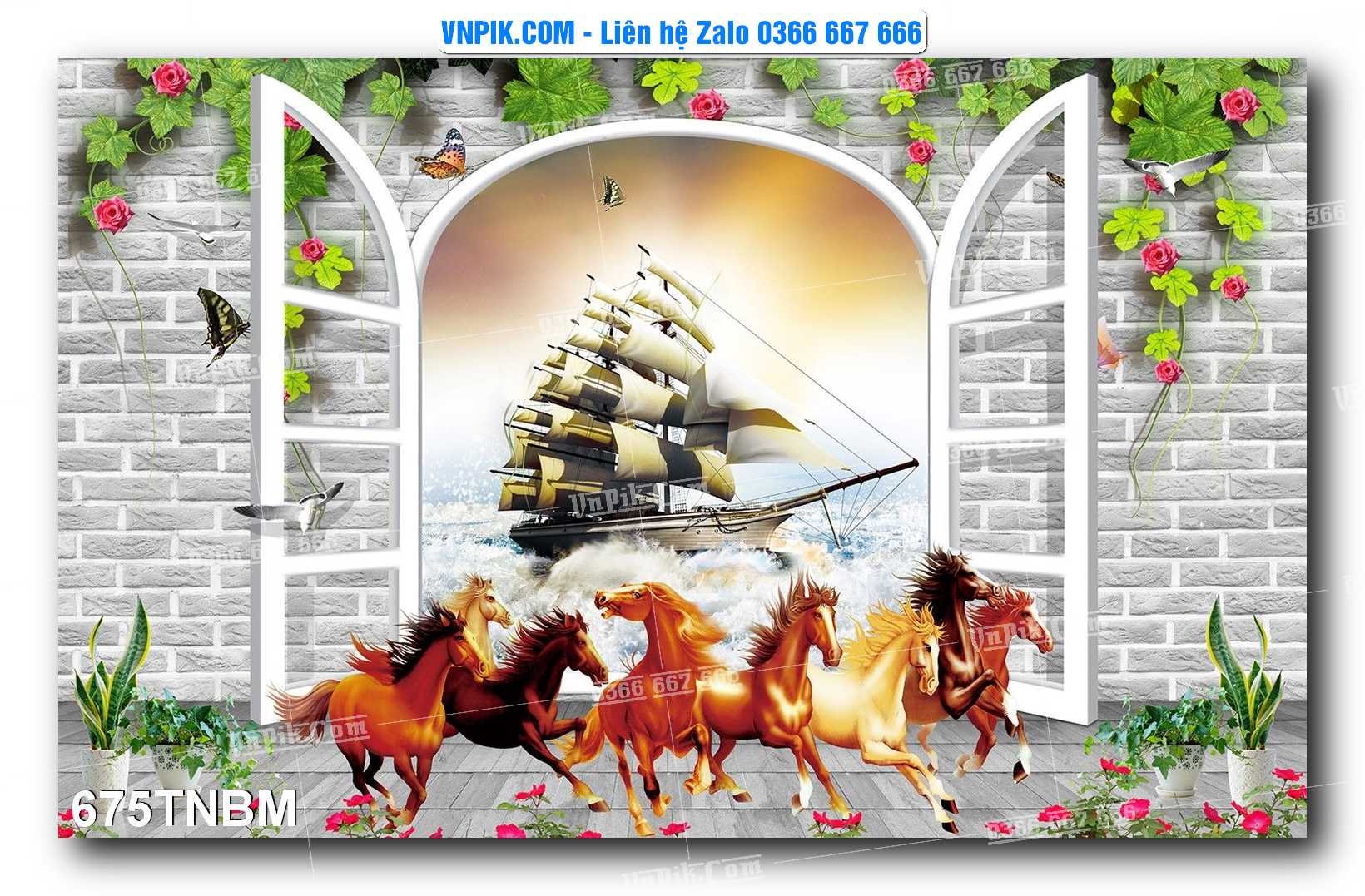 Tranh Ngựa Bát Mã – Mã Đáo Thành Công Mã File 675TNBM