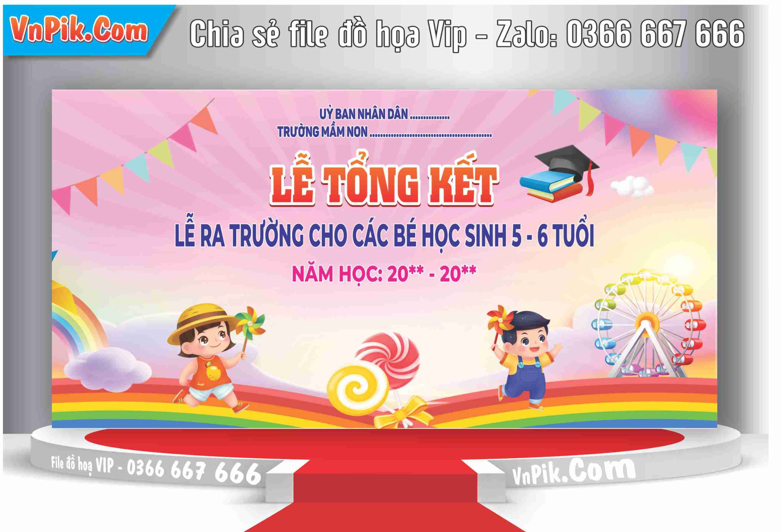 Phông nền lễ tổng kết năm học trường mầm non vector 4888113