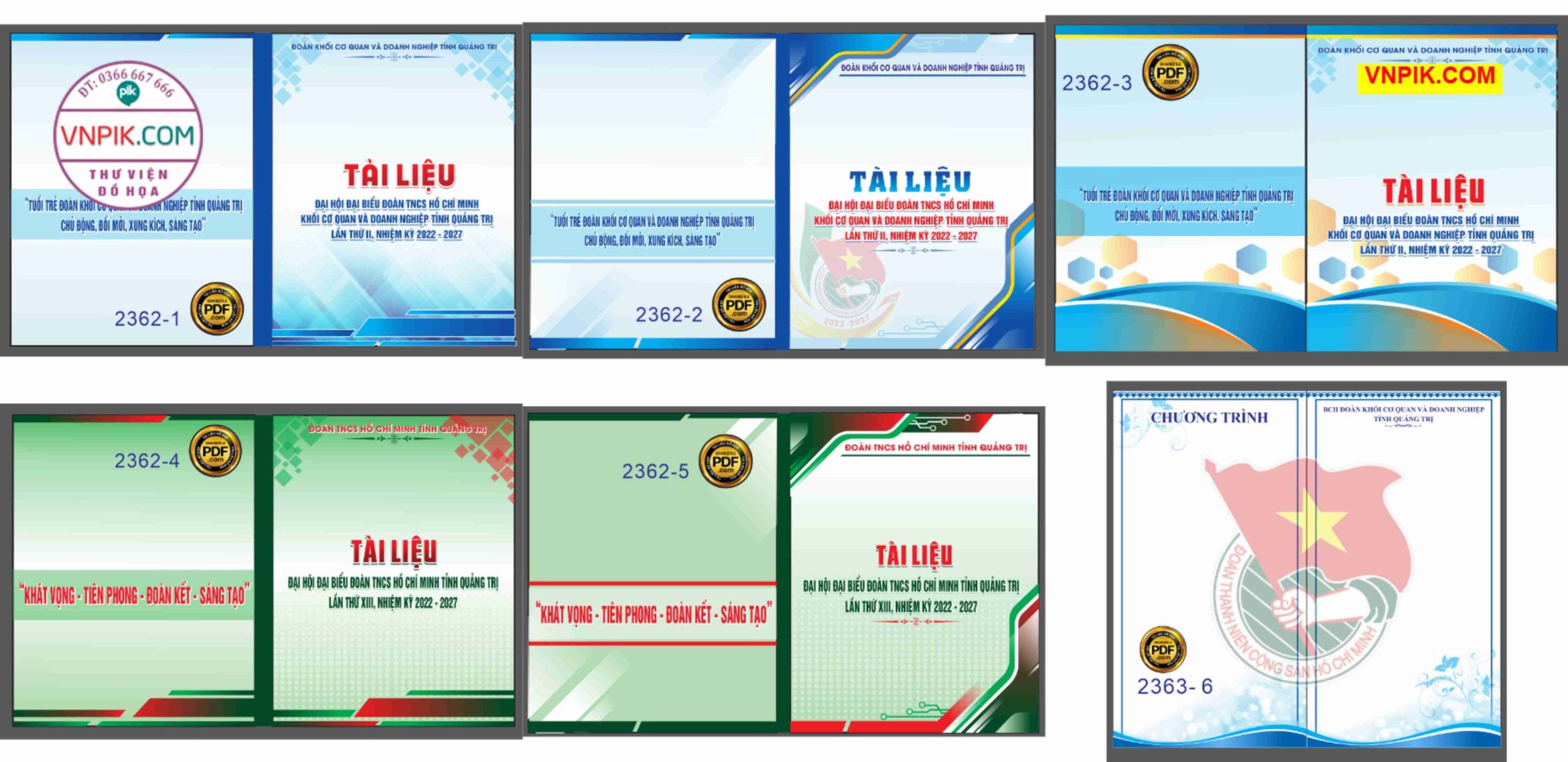 6 mẫu bìa kẹp file tài liệu đại hội đoàn TNCS Hồ Chí Minh