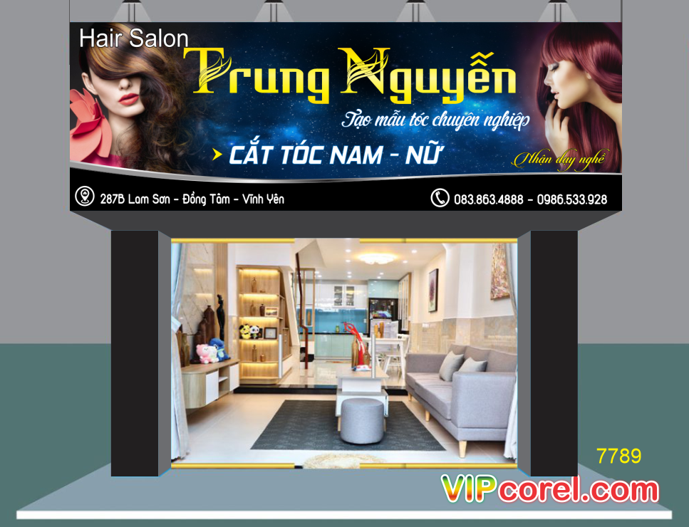 Biển hiệu QC Hair salon Trung Nguyễn file corel