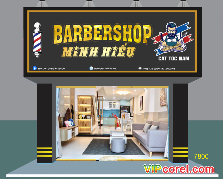 Biển hiệu quảng cáo Barbershop Minh Hiếu file corel