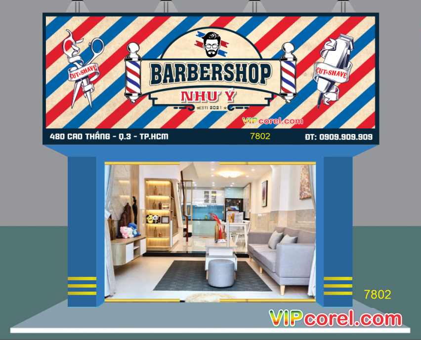 Biển hiệu quảng cáo Barbershop Như Ý file vector
