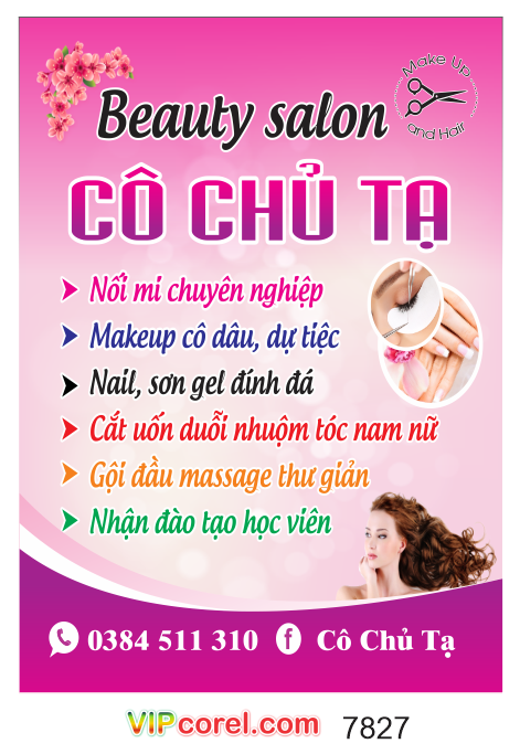 Biển Beauty Salon Cô Chủ Tạ – nối mi – makeup file corel