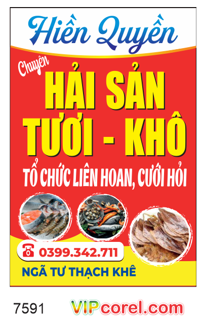 Biển vẫy Hải sản tươi – khô Hiền Quyền file corel
