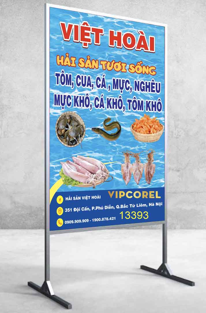 Biển vẫy hải sản tươi sống Việt Hoài file corel