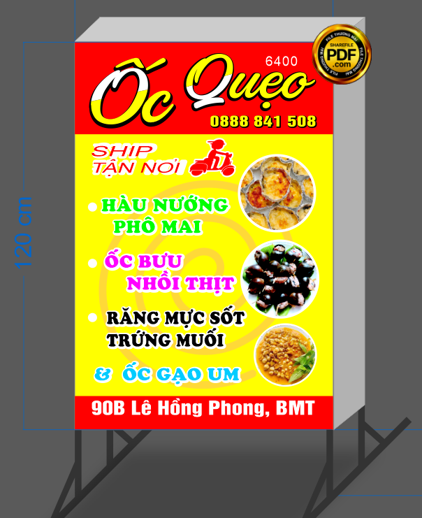 Market biển vẫy quán Ốc Quẹo file coreldraw x7
