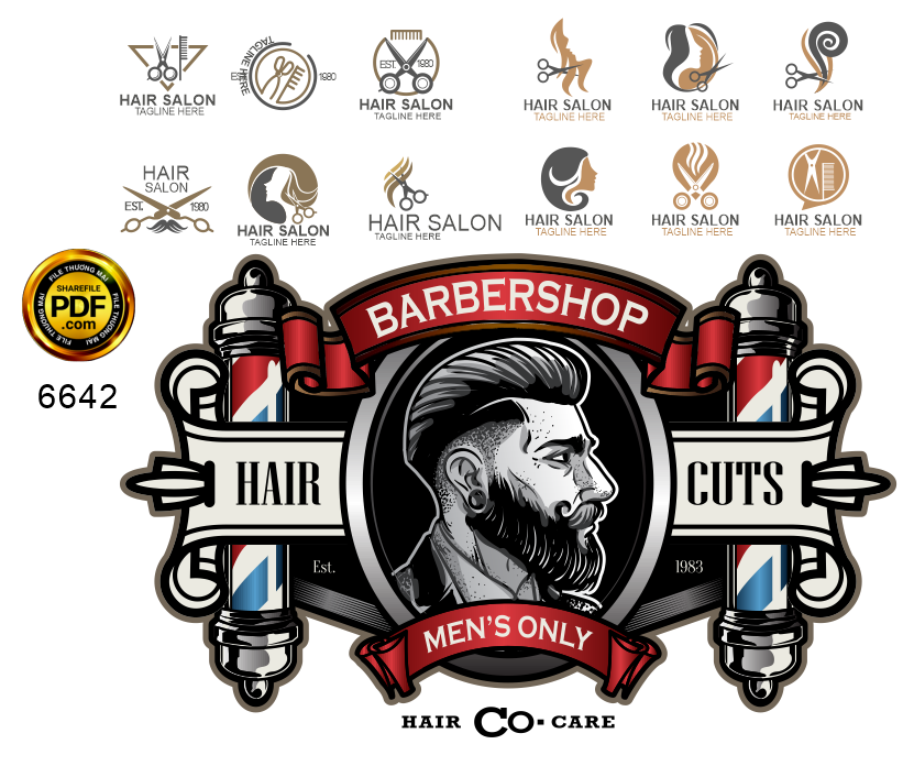 Biểu tượng và logo tiệm cắt tóc Barbershop file corel