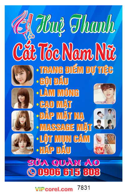 Biển vẫy Huệ Thanh – Cắt tóc nam nữ file corel