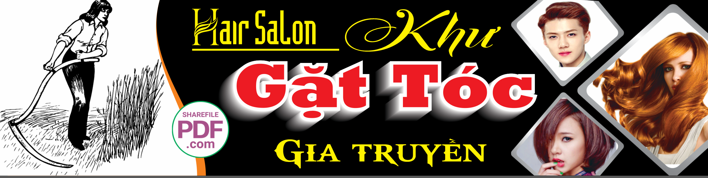 Biển Hair Salon Khư – Gặt tóc gia truyền file PDF & CDR
