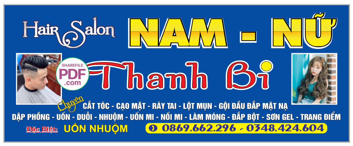 Biển Hair Salon Nam Nữ Thanh Bi file PDF & CDR