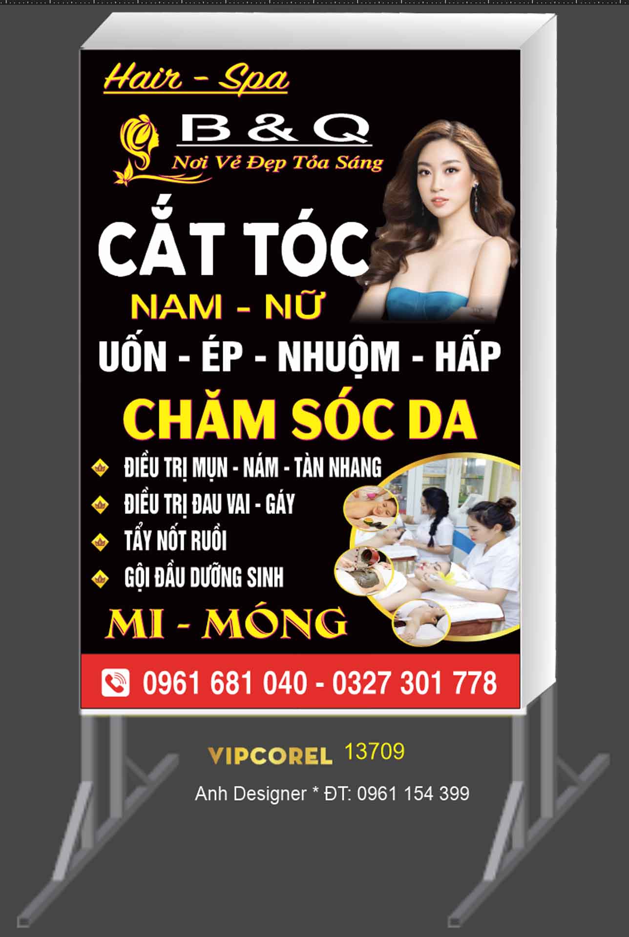 Biển vẫy QC Hair – Spa  B & Q cắt tóc nam nữ