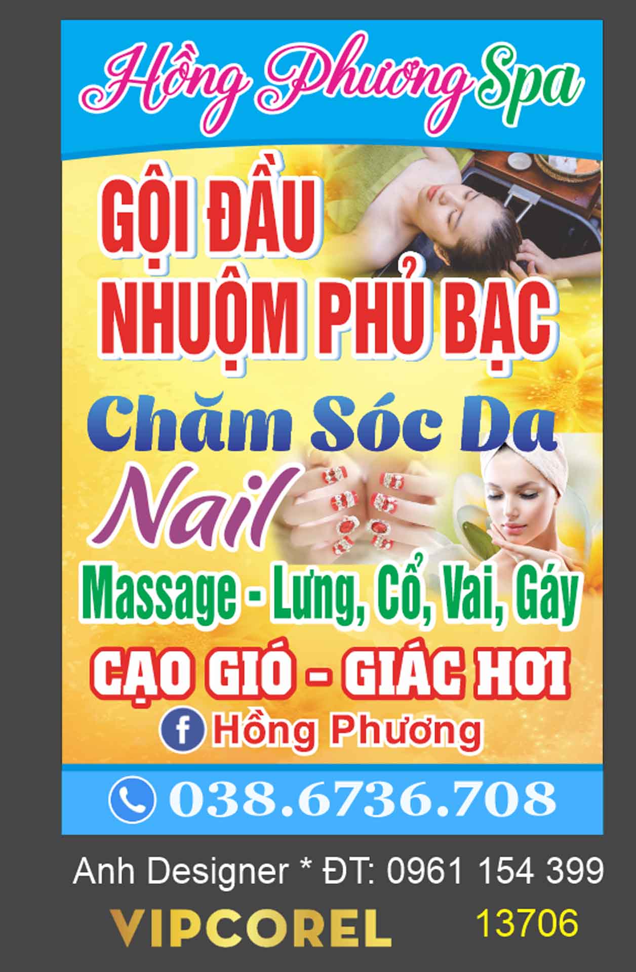 Biển vẫy QC Hồng Phương Spa – massage file corel