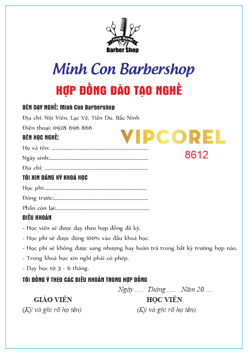 Hợp đồng đào tạo nghề Minh Con Barbershop