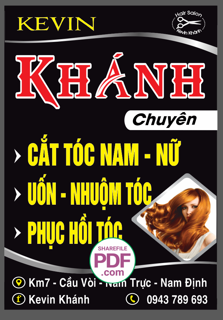 Biển chính Kevin Khánh – tóc nam nữ file PDF & CDR