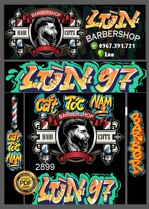 Market cắt tóc nam Barbershop Lùn 97 file corel
