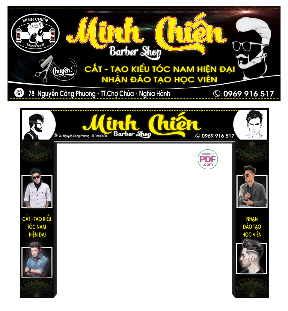 Biển Barber Shop – tạo kiểu tóc hiện đại file PDF & CDR