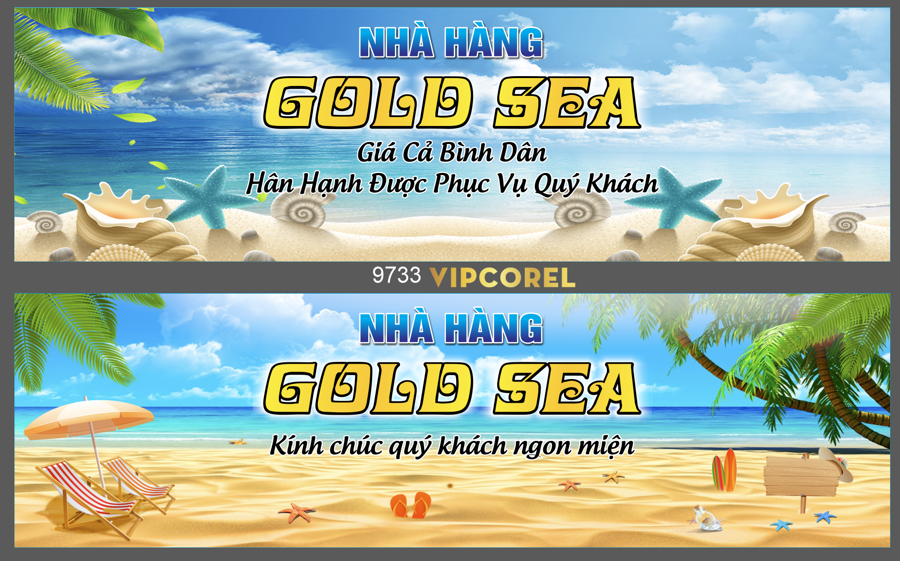 Biển nhà hàng Gold Sea giá cả bình dân corel
