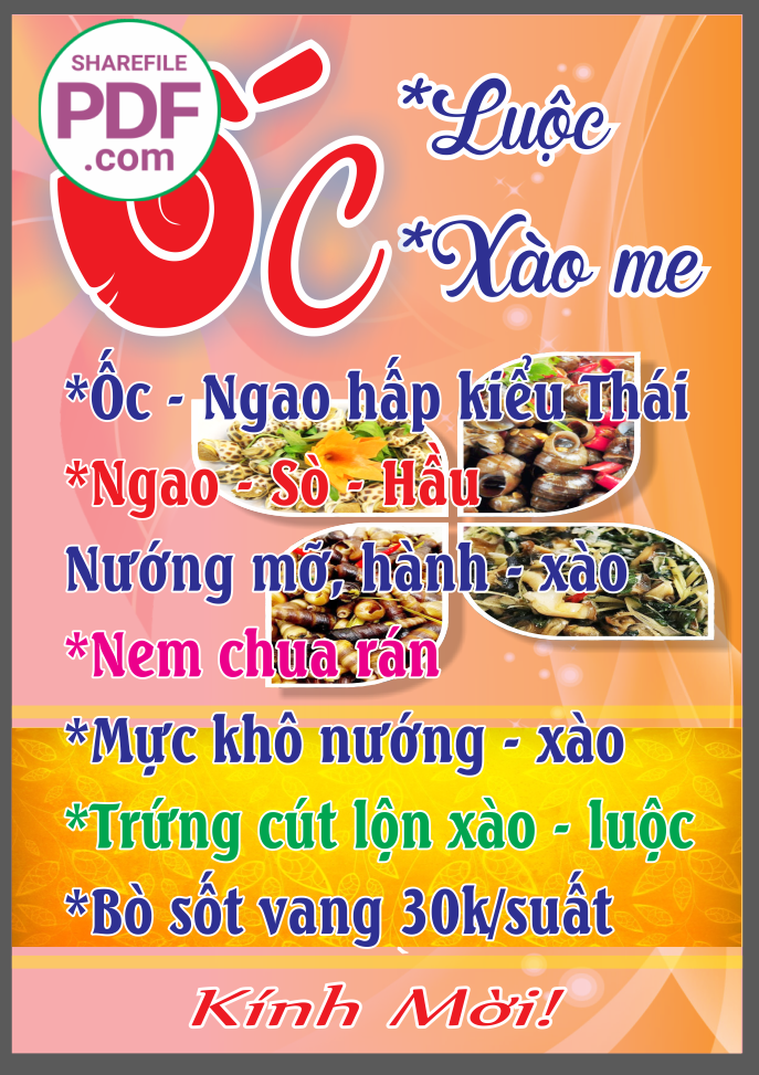 Biển vẫy Ốc luộc – ốc xào me file PDF & CDR