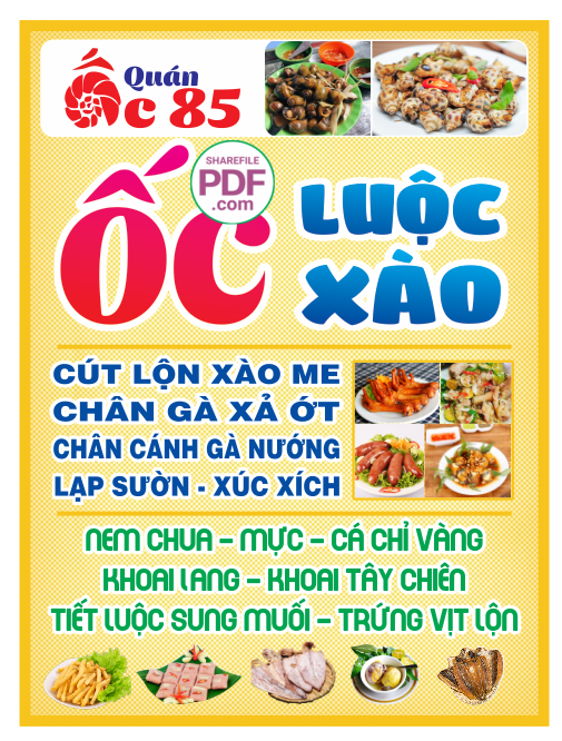 Biển quán ốc 85 – Ốc luộc – xào file PDF & CDR