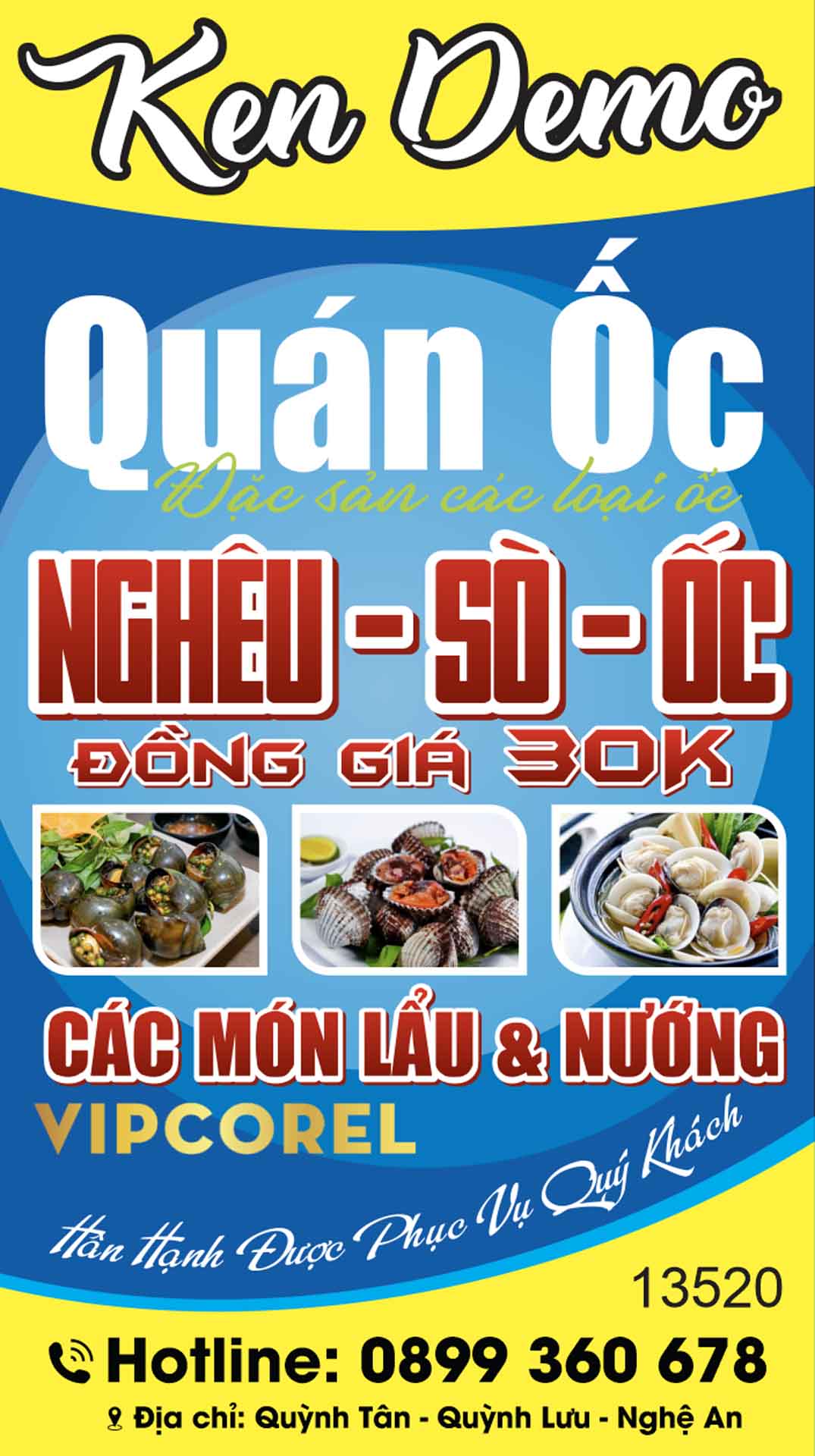 Biển vẫy quảng cáo Quán Ốc – Đặc sản các loại ốc