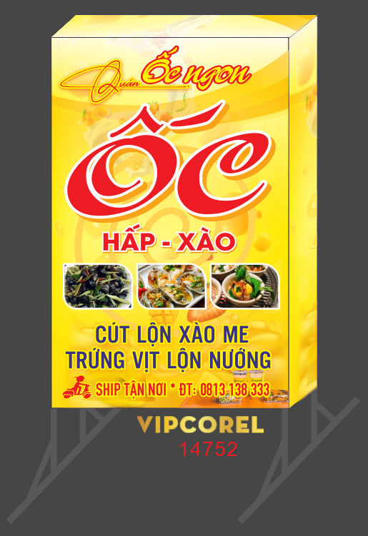 Biển vẫy hộp đèn Quán Ốc ngon file corel