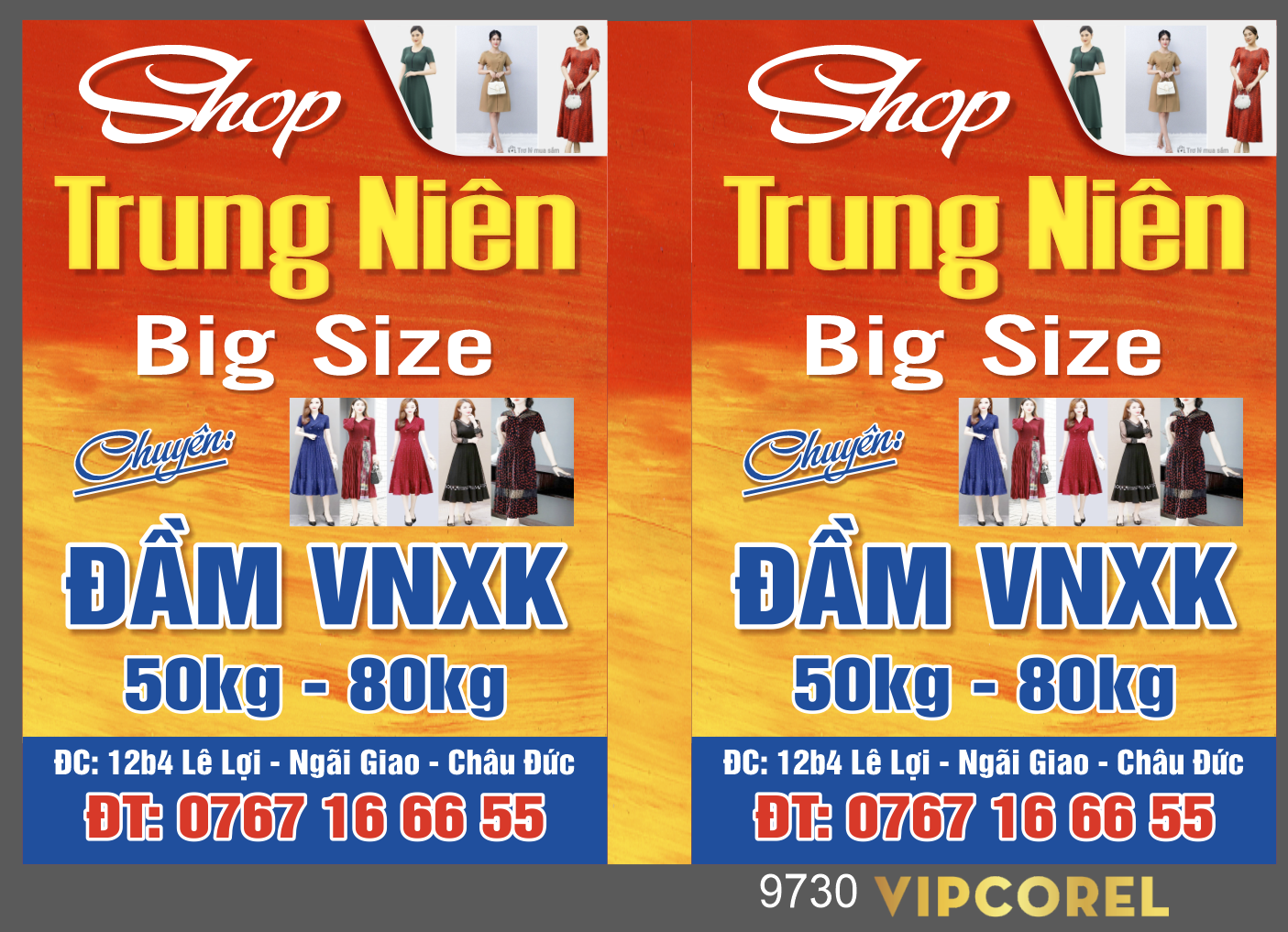 Biển vẫy shop quần áo Trung Niên Big Size đầm VNXK