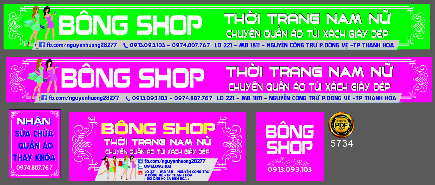 Biển thời trang nam nữ Bông Shop file corel