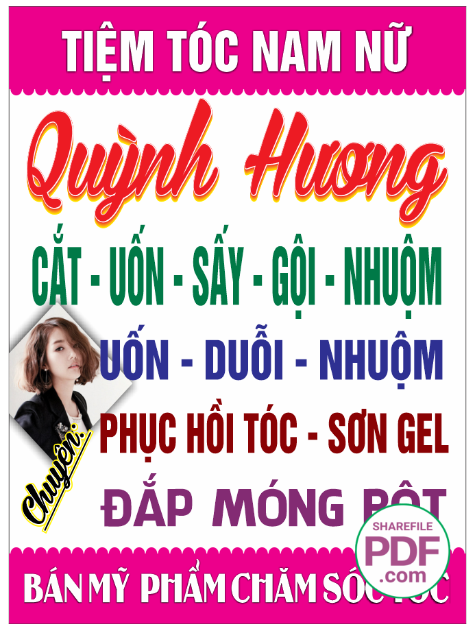 Biển tiệm tóc nam nữ Quỳnh Hương – phục hồi tóc file PDF & CDR