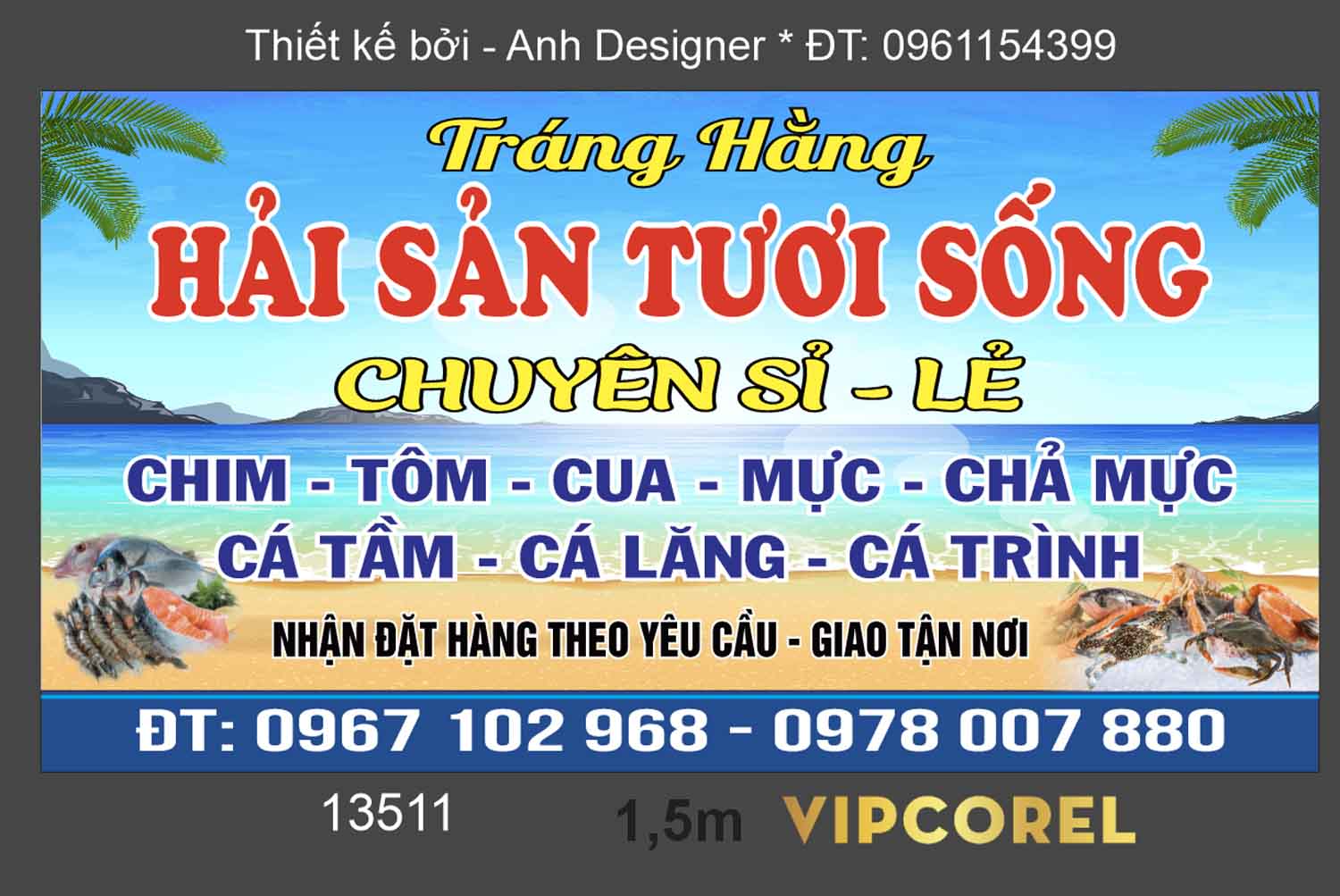 Biển quảng cáo Hải sản tươi sống Tráng Hằng file corel