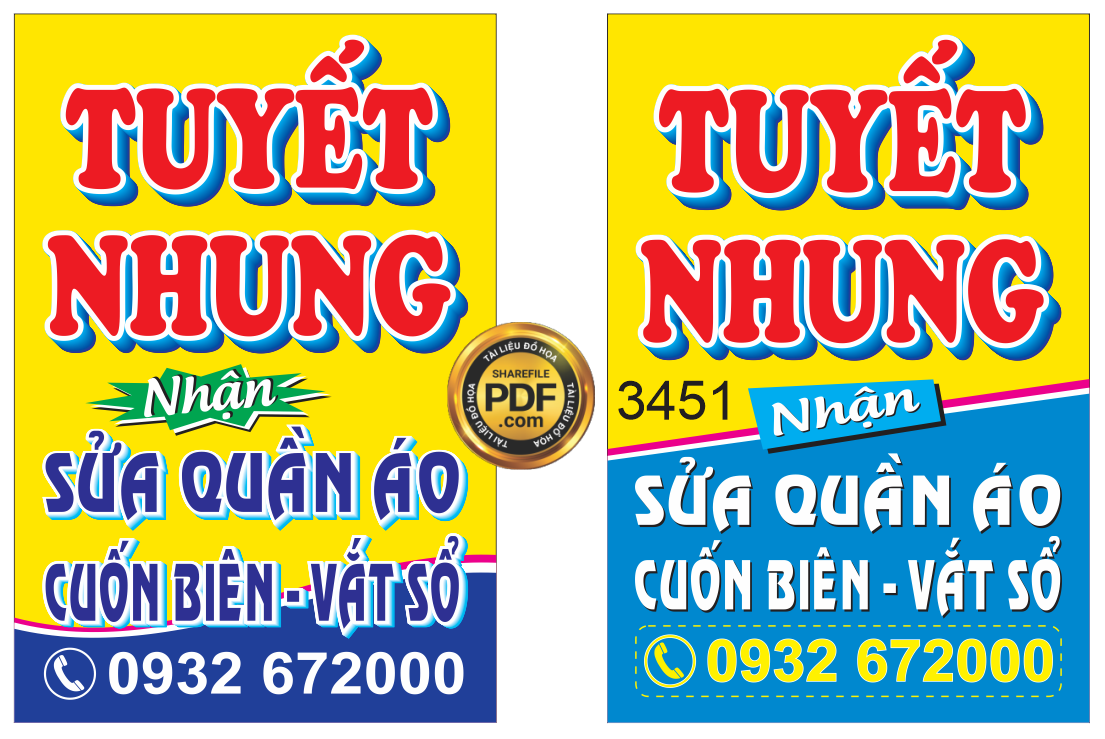 Biển vẫy sửa chữa quần áo Tuyết Nhung file corel