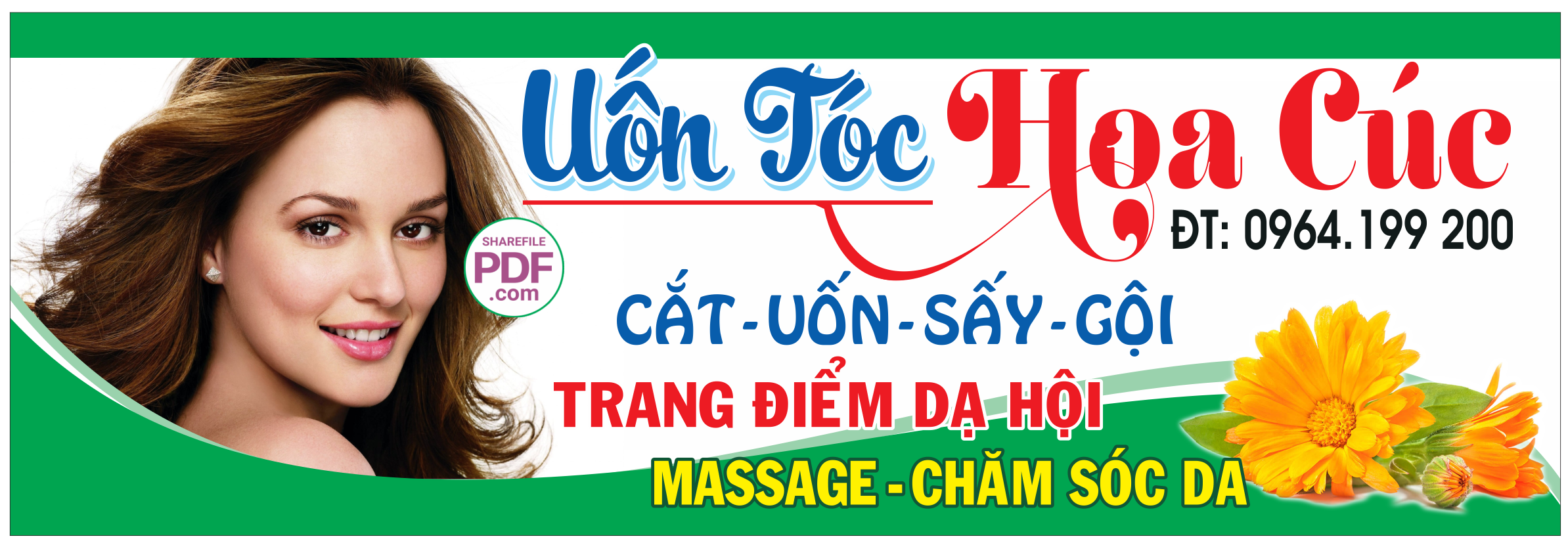 Biển Uốn tóc Hoa Cúc – trang điểm file PDF & CDR