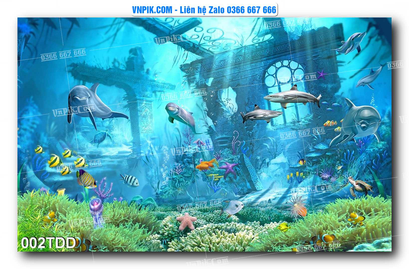 Tranh đại dương – cá heo 3D – tranh bể cá 002TDD