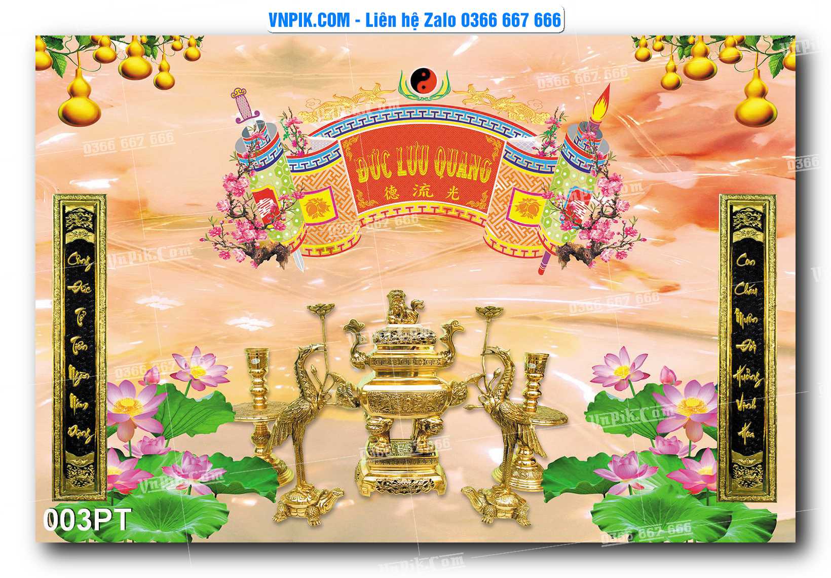 Tranh dán phòng thờ, bàn thờ, tranh mâm ngũ quả mẫu số 003PT