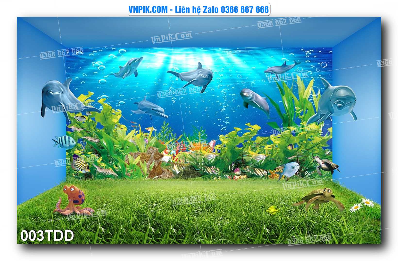 Tranh đại dương – cá heo 3D – tranh bể cá 003TDD