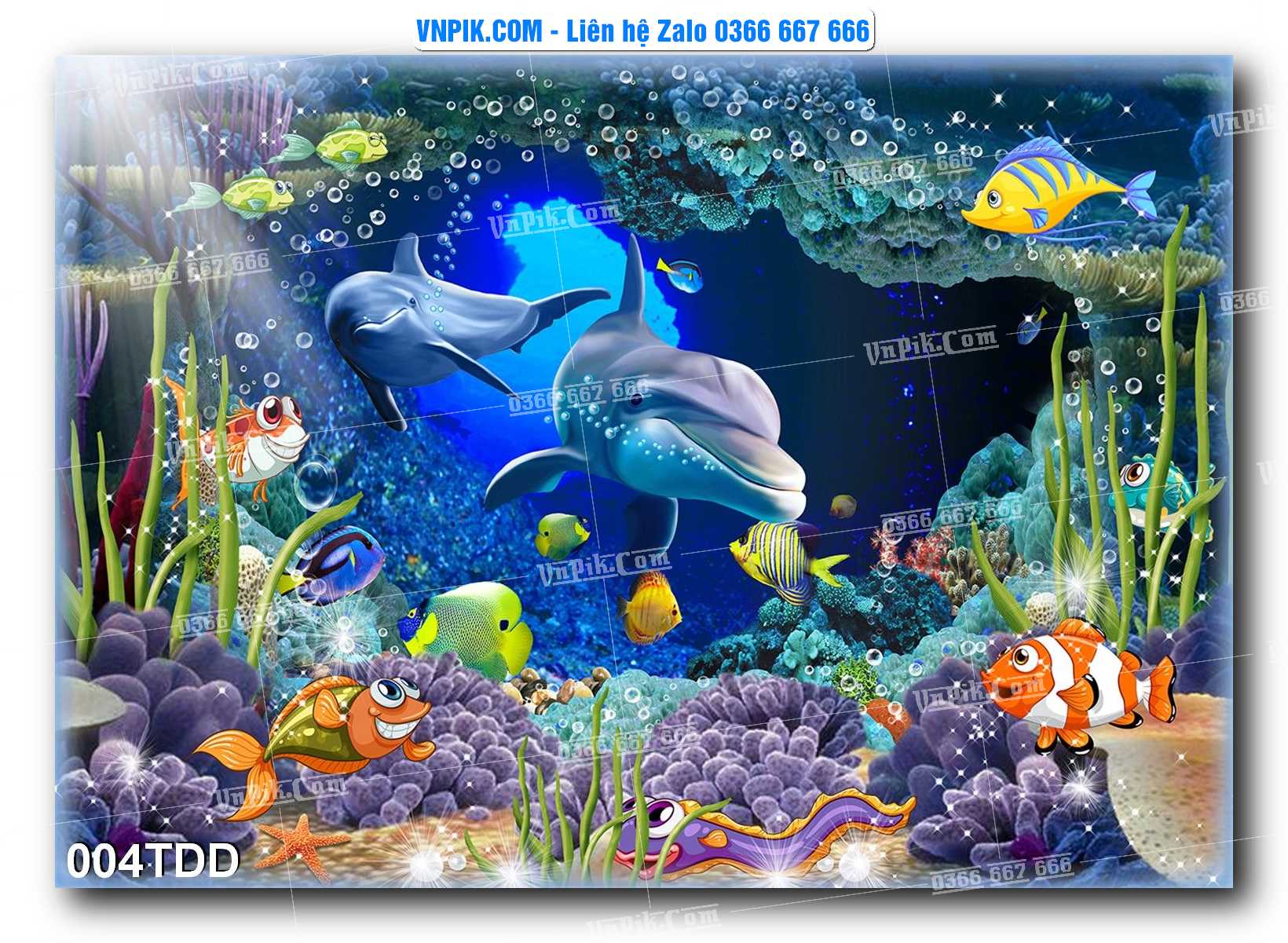 Tranh đại dương – cá heo 3D – tranh bể cá 004TDD