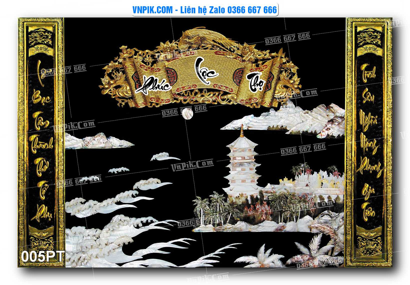 Tranh dán phòng thờ, bàn thờ, tranh mâm ngũ quả mẫu số 005PT