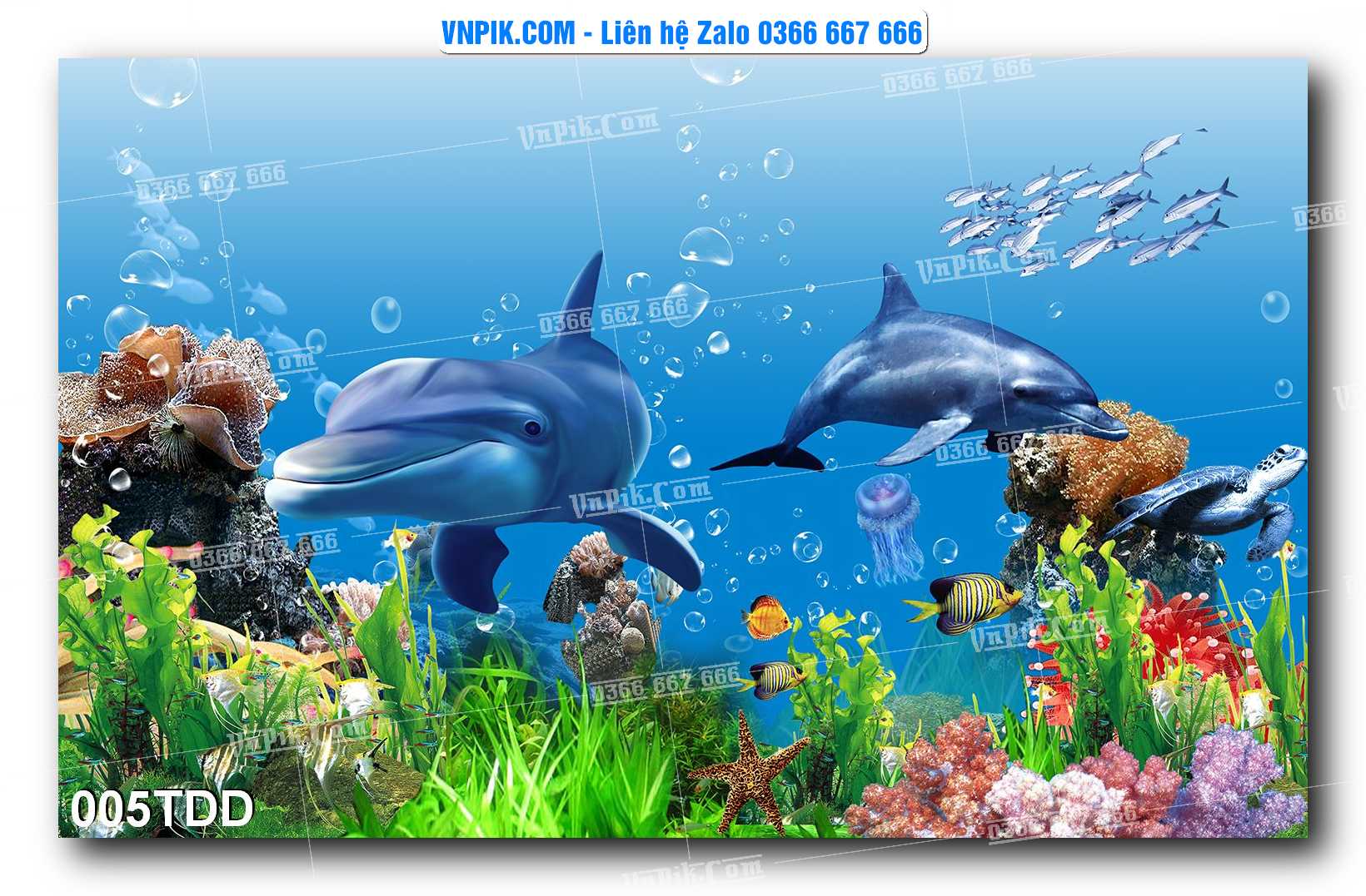 Tranh đại dương – cá heo 3D – tranh bể cá 005TDD